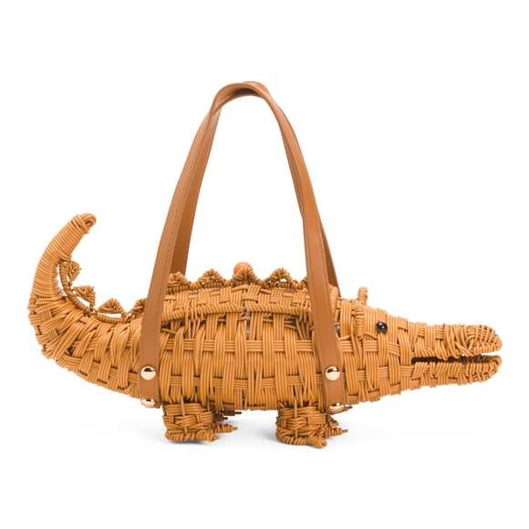 Alessia Bianchi Handbags - Crocodile-Shaped Tan Woven Handbag